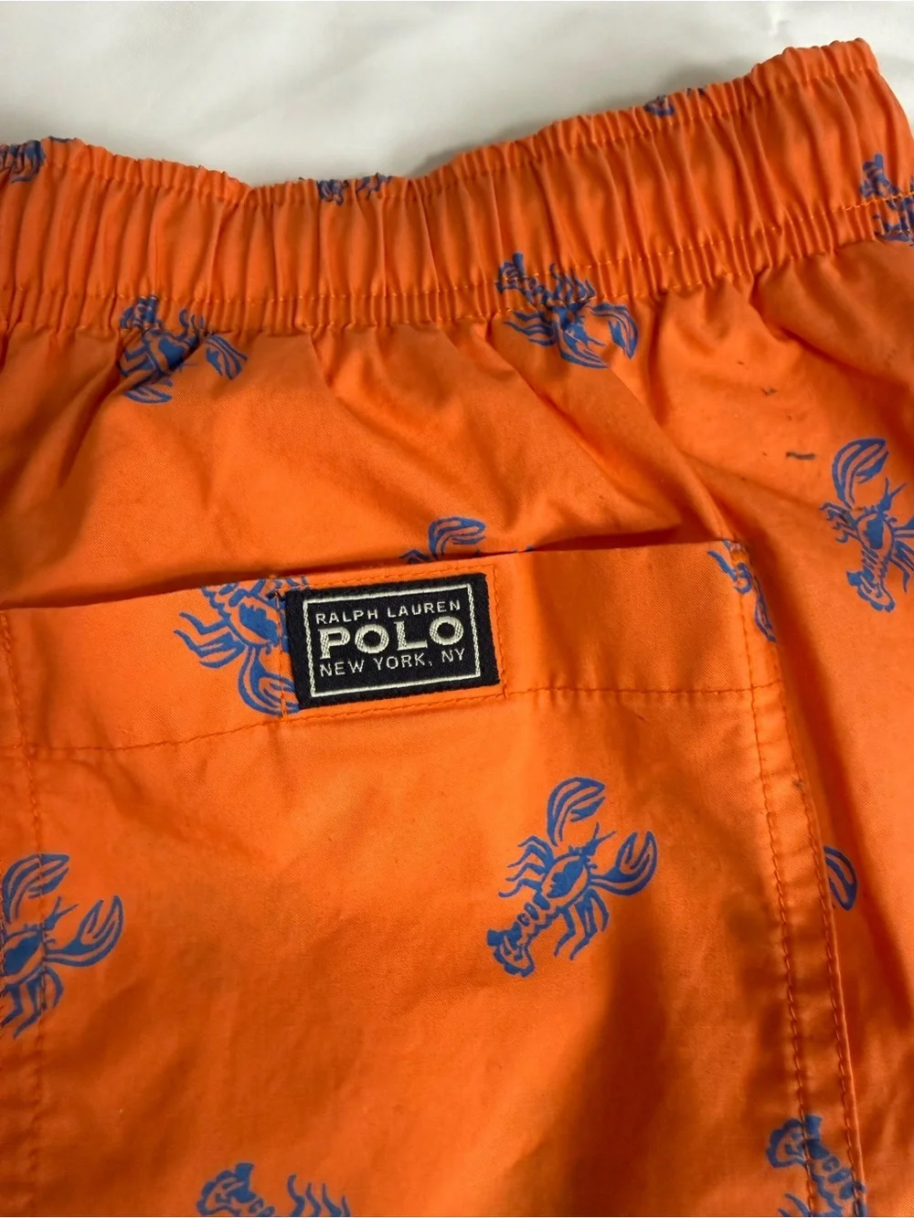 Polo Ralph Lauren Swim Trunks Orange Blue Lobster Print Mesh Lined Mens XL
